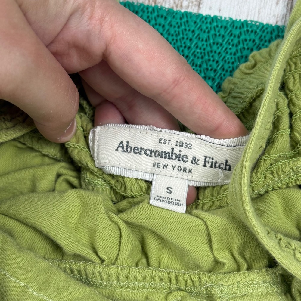VTG Y2K Abercrombie & Fitch Green Ruffle Babydoll Camisole Tank Top Smocked Sz S - Picture 2 of 7